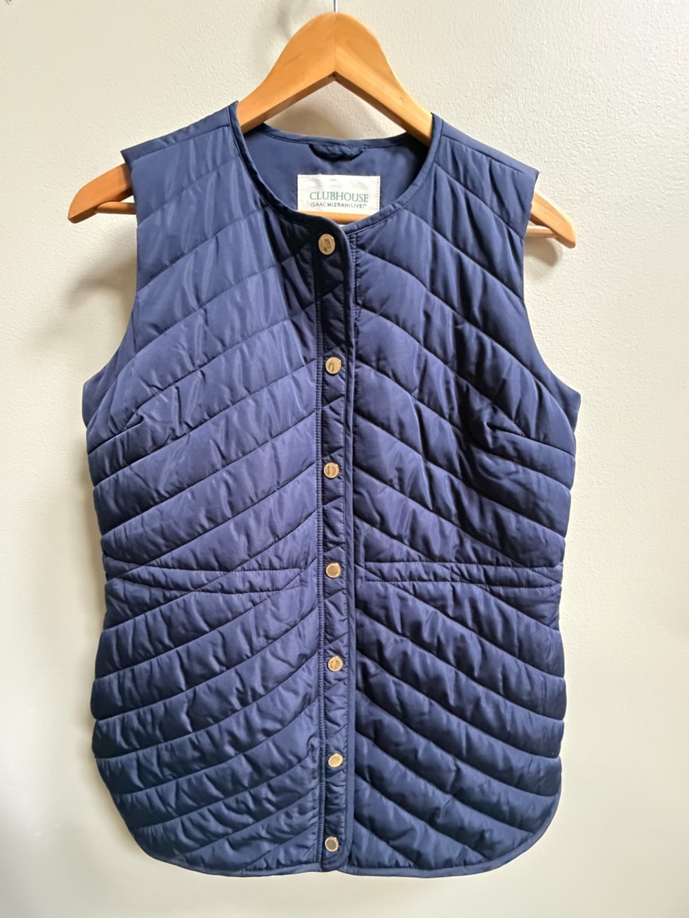 Isaac Mizrahi Live Clubhouse Navy Quilted Vest Equestrian Country Club XS